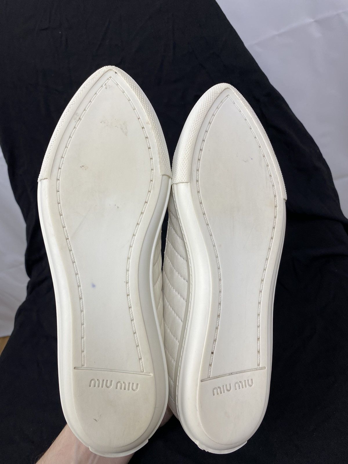 Miu Miu Miu Miu Pointed Toe White Leather Lace up High top Sneakers Size US 7 / IT 37 - 7 Thumbnail