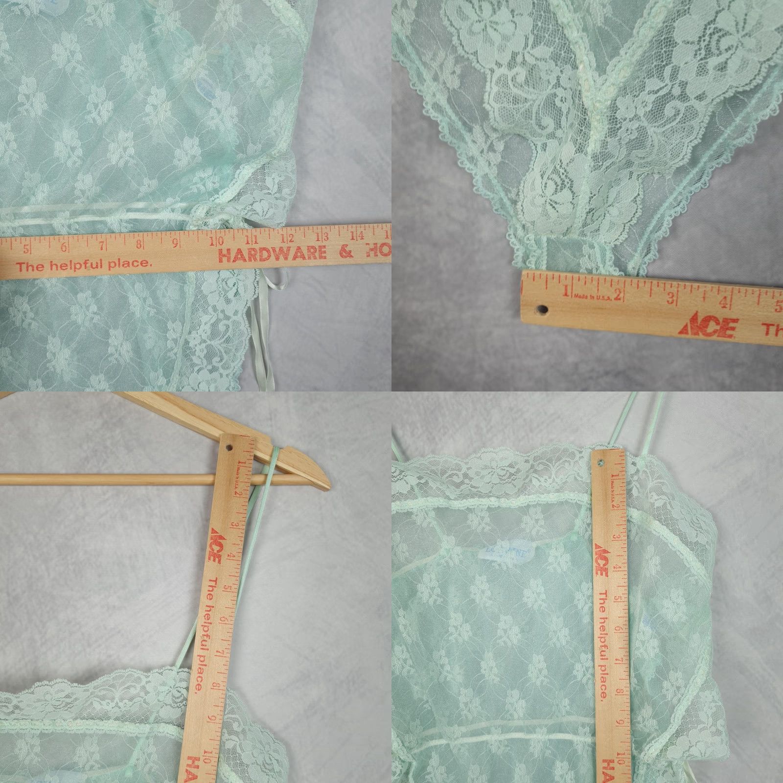 Vintage VINTAGE Lorraine Teddy Womens L Large Mint Green Lace Sheer Nylon 90s One Piece Bodysuit Size ONE SIZE - 9 Thumbnail