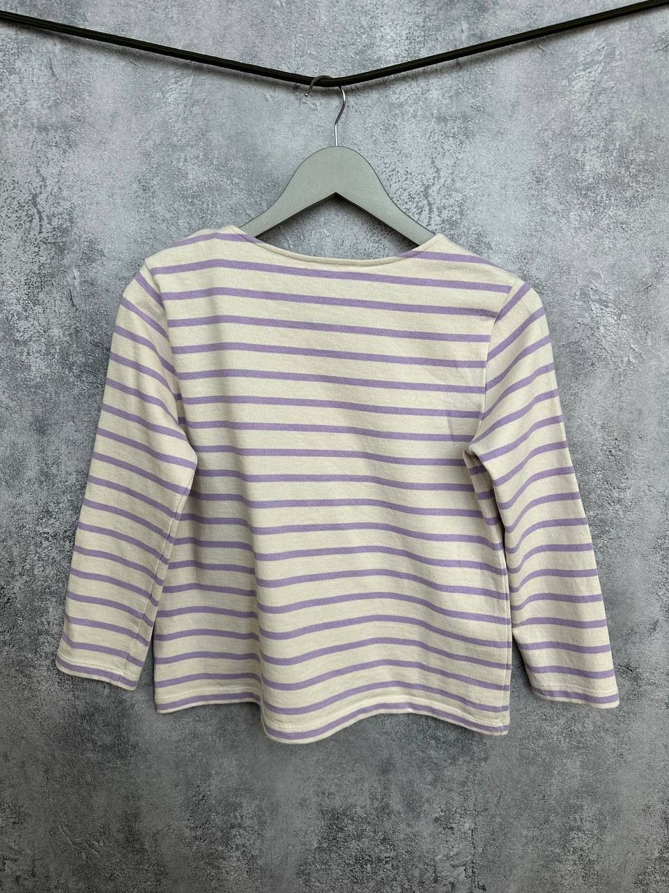 Sezane Sezane Colette Mariniere Ecru / Lilac Organic Cotton T-Shirt Size XS / US 0-2 / IT 36-38 - 3 Thumbnail