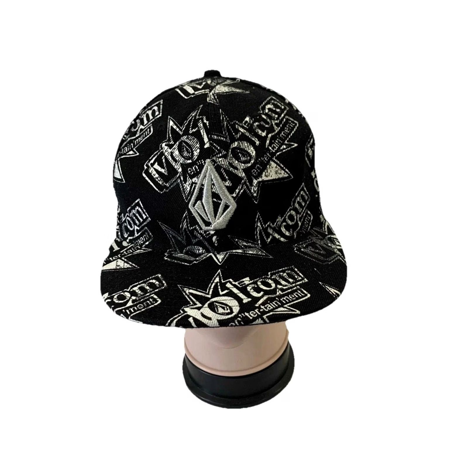 Volcom VINTAGE Volcom Fitted Hat Black White All Over Print Logo Y2K Streetwear Skate Cap Size 7 Mens Size ONE SIZE - 2 Thumbnail