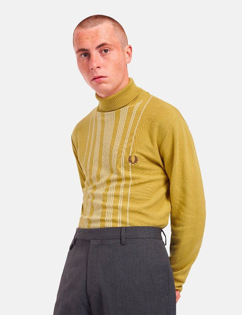 Fred Perry 🟡 Fred Perry Reissues Stripe Roll Neck Sweater 1964 Gold 🧶 Size US L / EU 52-54 / 3 - 3 Thumbnail