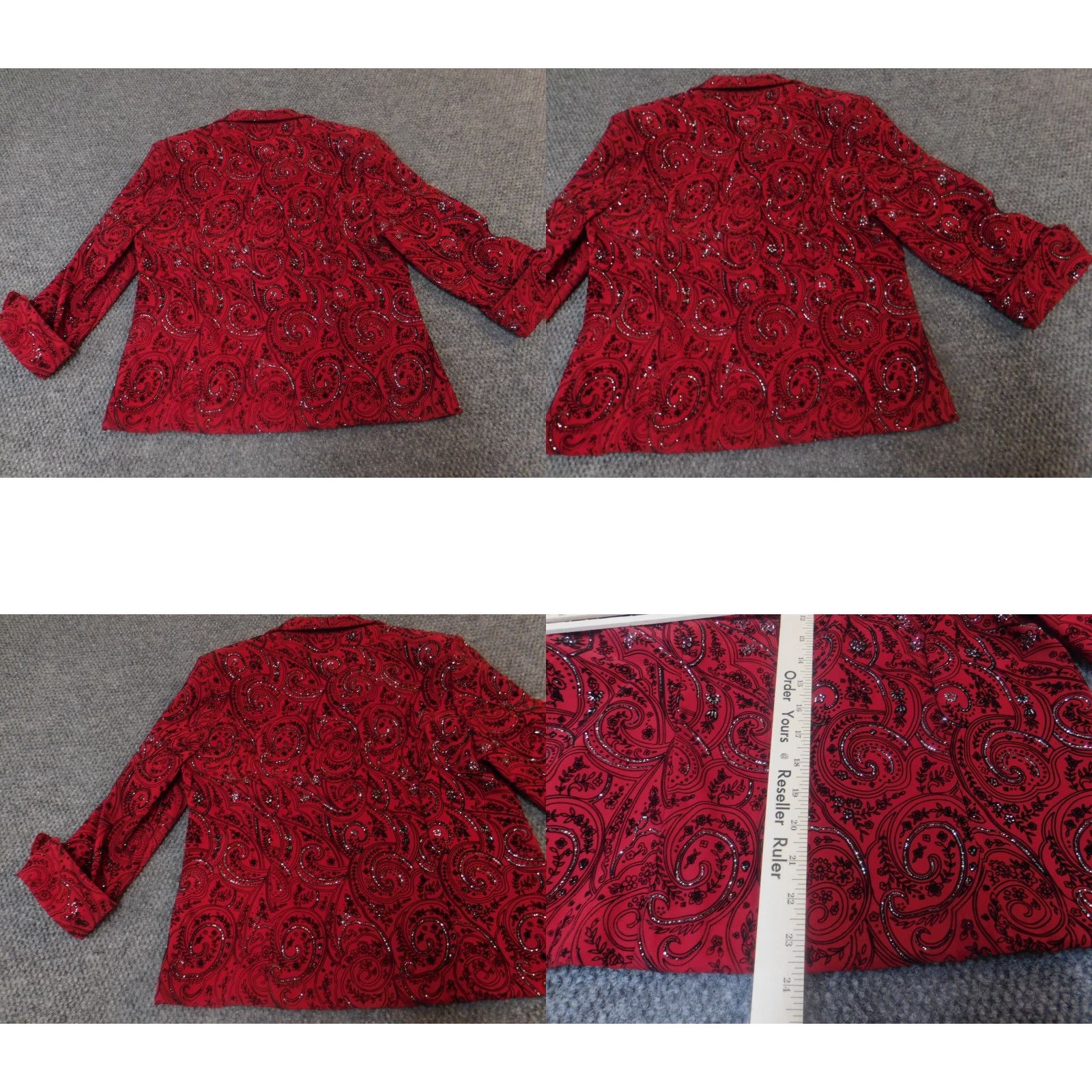 Vintage Dressbarn Blazer Jacket Womens M Red Floral Long Sleeve Lightweight Polyester Casual Business Size M / US 6-8 / IT 42-44 - 8 Thumbnail