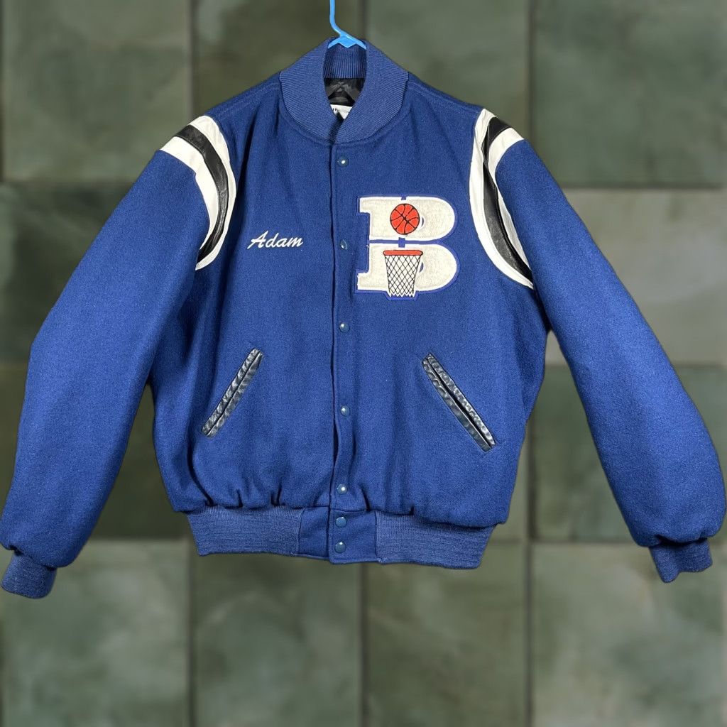 Holloway Holloway Mens Jacket L Blue Varsity 20,000 Shot Club Basketball Wool Snap Front Rib Knit Collar Cuffs Hem Size US L / EU 52-54 / 3 - 1 Thumbnail
