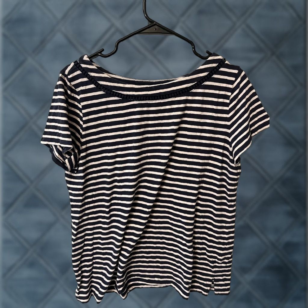 Nautica Nautica T-Shirt Women Blue Striped Short Sleeve Round Neck Cotton Size L Size L / US 10 / IT 46 - 1 Thumbnail