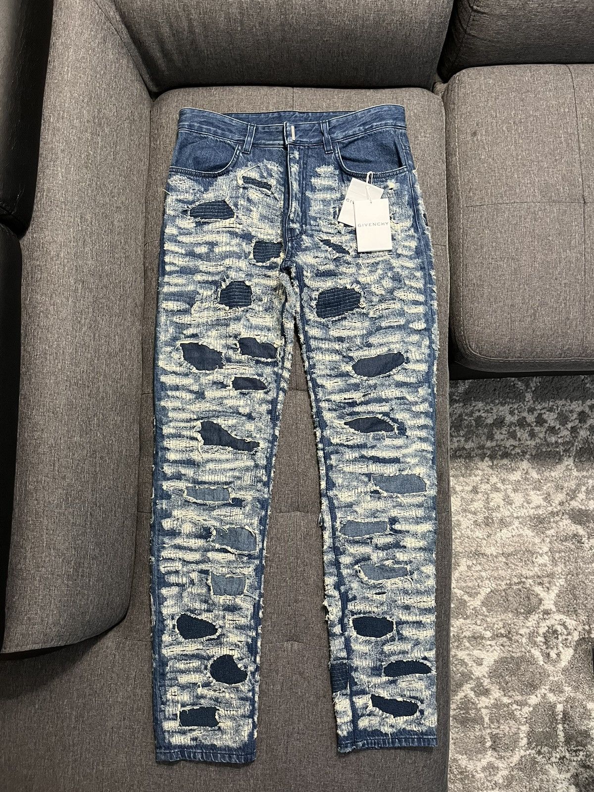 image of Givenchy Boro Distressed Denim in Blue, Men's (Size 31)