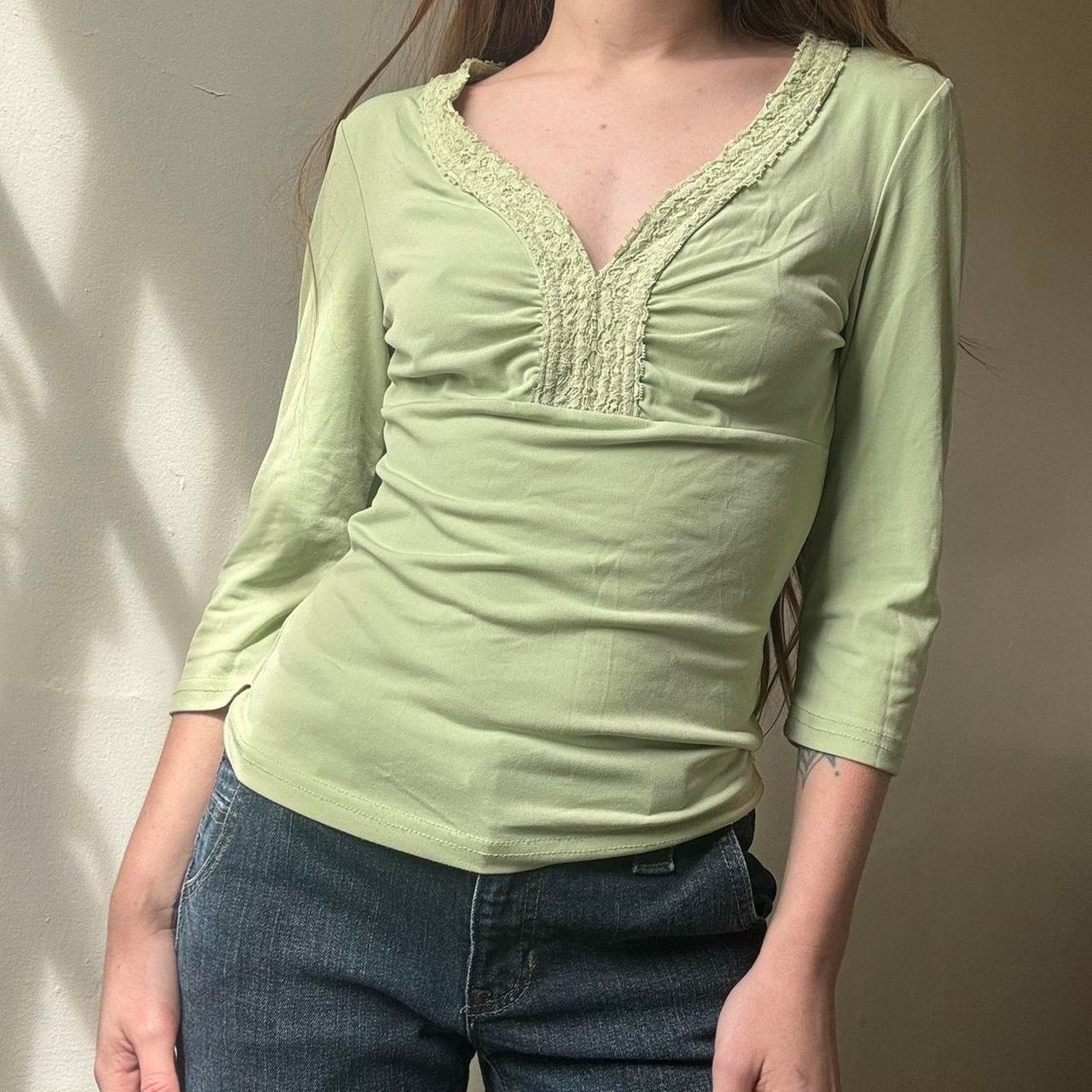 Vintage IN San Francisco Light Green 3/4 Sleeve Blouse Small