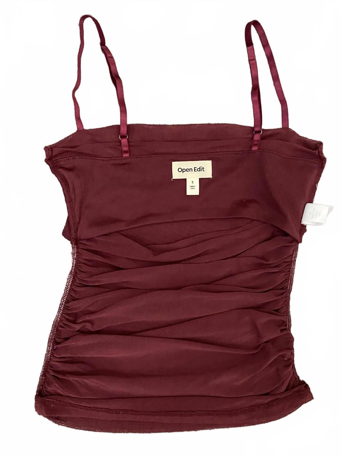 Other OPEN EDIT Ruched Sheer Mesh Top in Burgundy (SMALL) Size S / US 4 / IT 40 - 7 Thumbnail