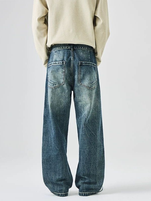 Japanese Brand Men's loose straight leg washed wide-leg sloping jeans Size US 32 / EU 48 - 4 Thumbnail