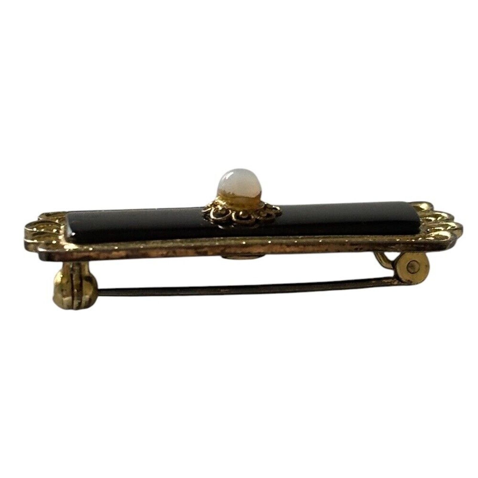 Other 800 Sterling Silver Vermeil Filigre Onyx Mourning Bar Brooch Size ONE SIZE - 5 Thumbnail