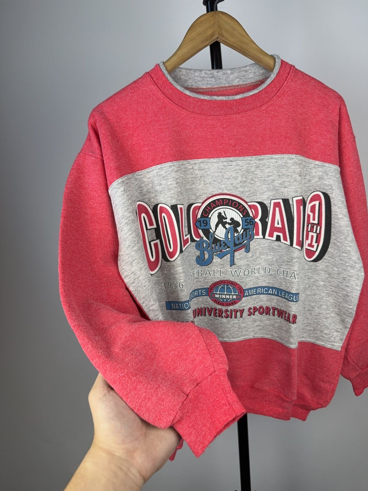 Vntg USA Retro 90s Style Baseball World Blue Jays Sweatshirt