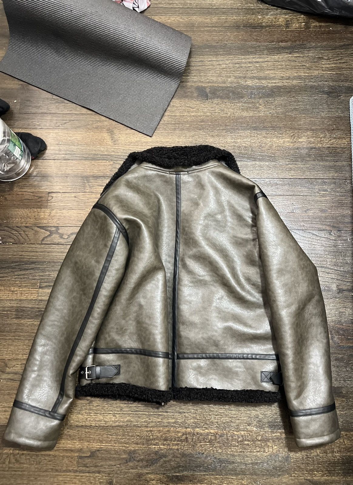 Zara Dark green leather sherling jacket Size US XL / EU 56 / 4 - 5 Thumbnail