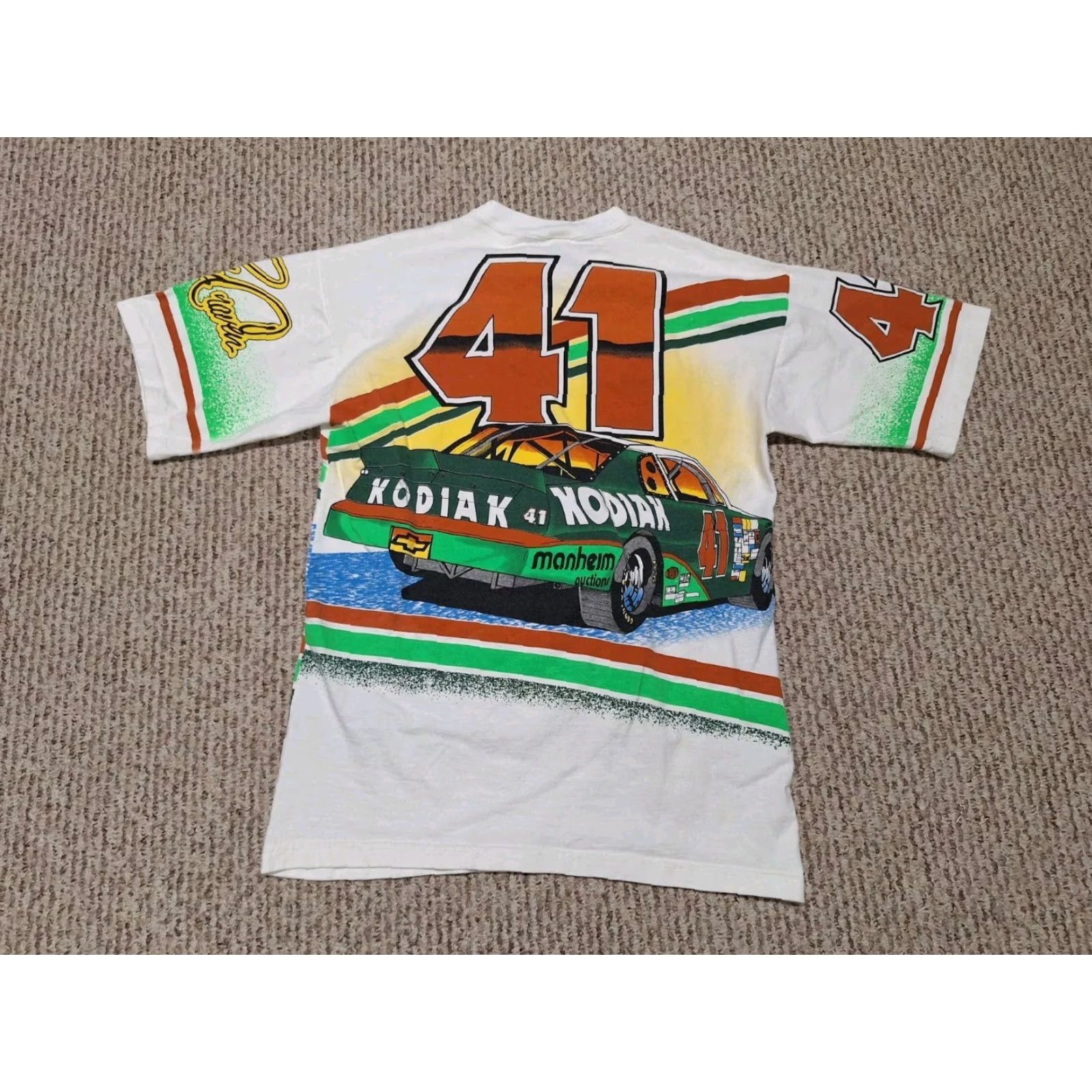 NASCAR VINTAGE Ricky Craven Racing Nascar All Over Kodiak AOP Nascar Shirt SIGNED Men's T-Shirt White 90s M Size US M / EU 48-50 / 2 - 4 Thumbnail