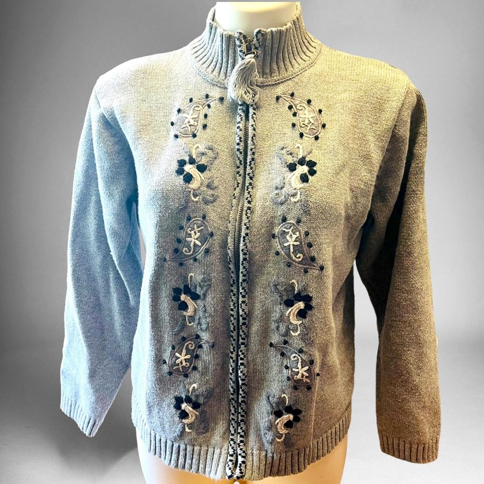Other Vintage Crystal Kobe 3D Gray Knit Sweater Cardigan Country Size L / US 10 / IT 46 - 1 Thumbnail