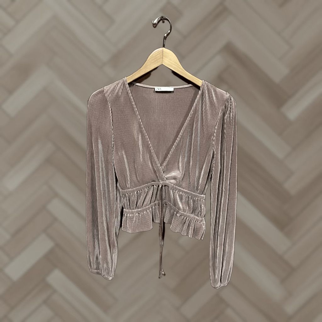 Zara Zara Womens Brown Long Sleeve Ribbed Shirt Size Small Size S / US 4 / IT 40 - 1 Thumbnail