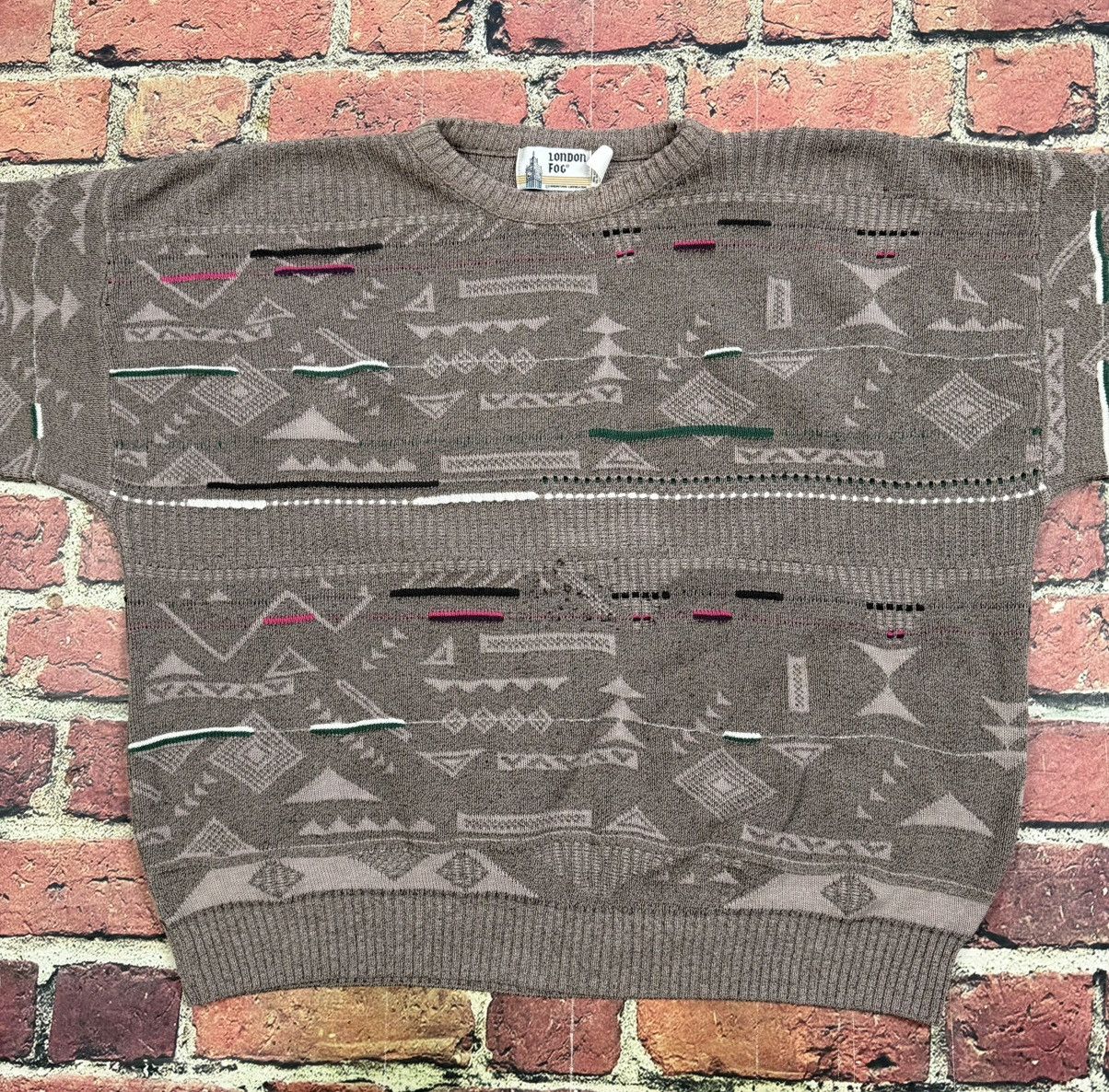 London Fog Vintage London Fog Textured Abstract Knit Grandpa Sweater Size US XXL / EU 58 / 5 - 3 Thumbnail