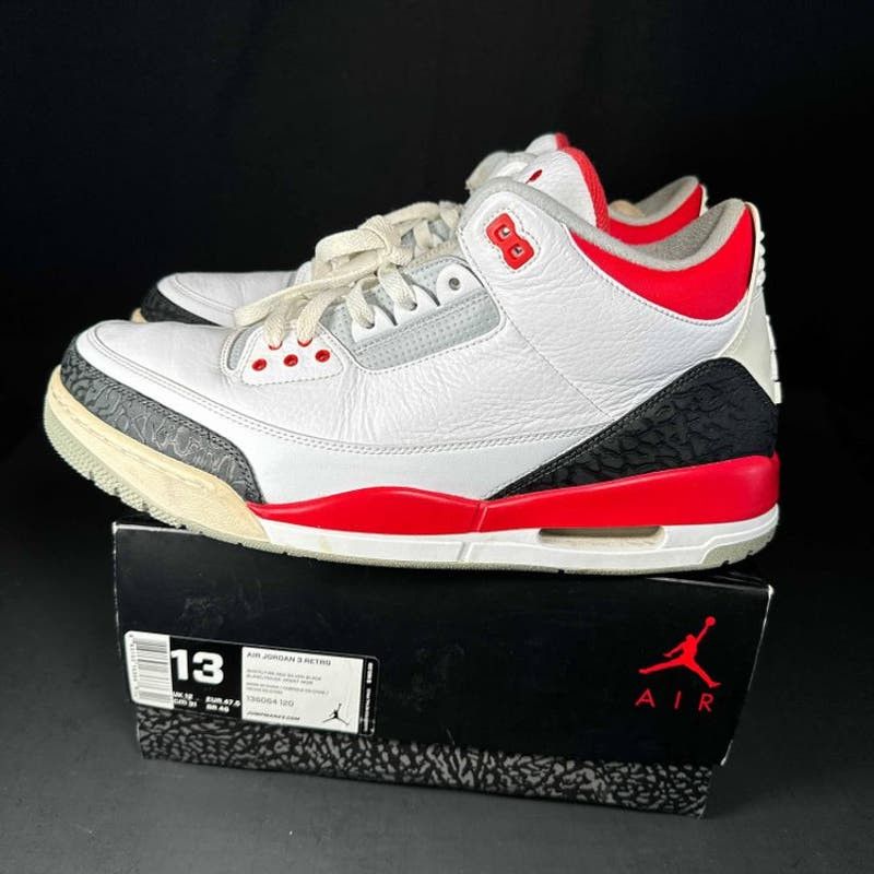 image of Air Jordan 3 Retro 'fire Red' 2013 Mens Sneakers - Size 13 in White