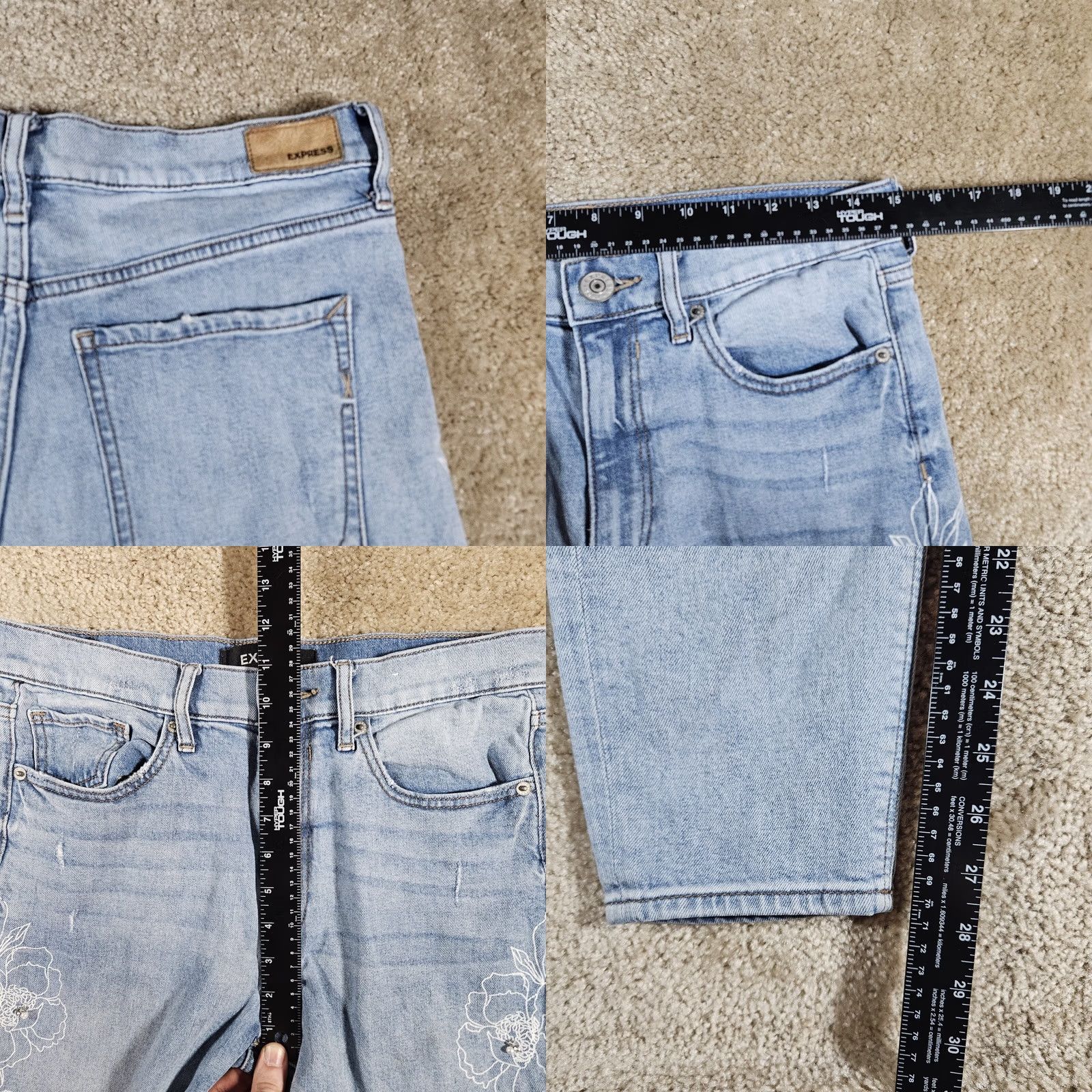 Express Express Jeans Womens 4 Skinny High Rise Button Fly Distressed Denim Blue Casual Slim - Women's Jeans Size 27" / US 4 / IT 40 - 8 Thumbnail