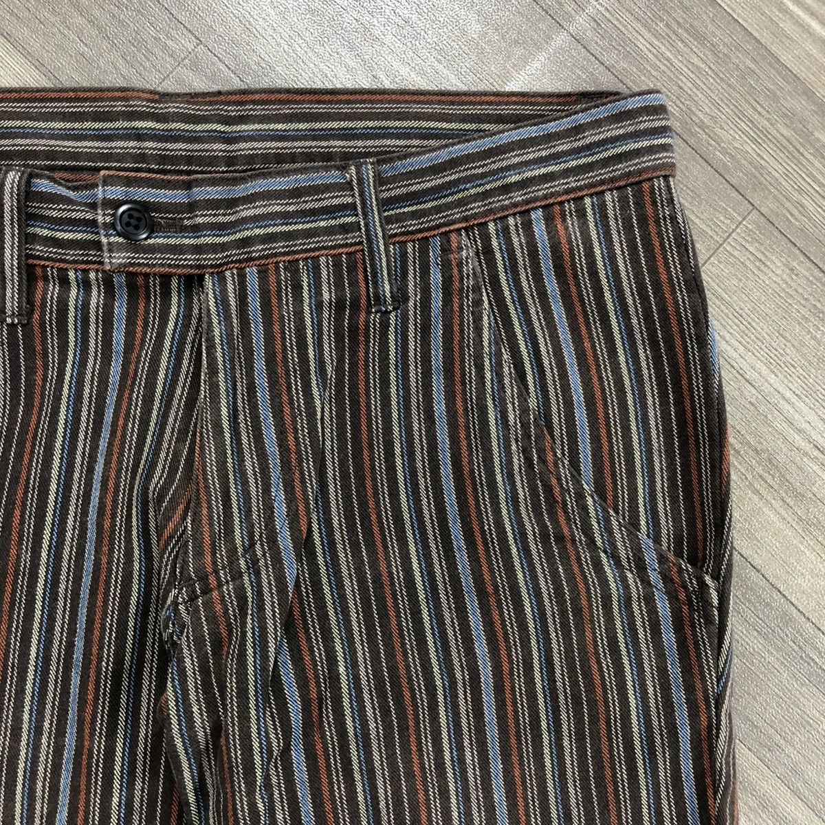 If Six Was Nine × Japanese Brand × Tornado Mart 2000s Tornado Mart Stripped Line Button GOA LGB Flared Jeans Size US 31 - 10 Thumbnail