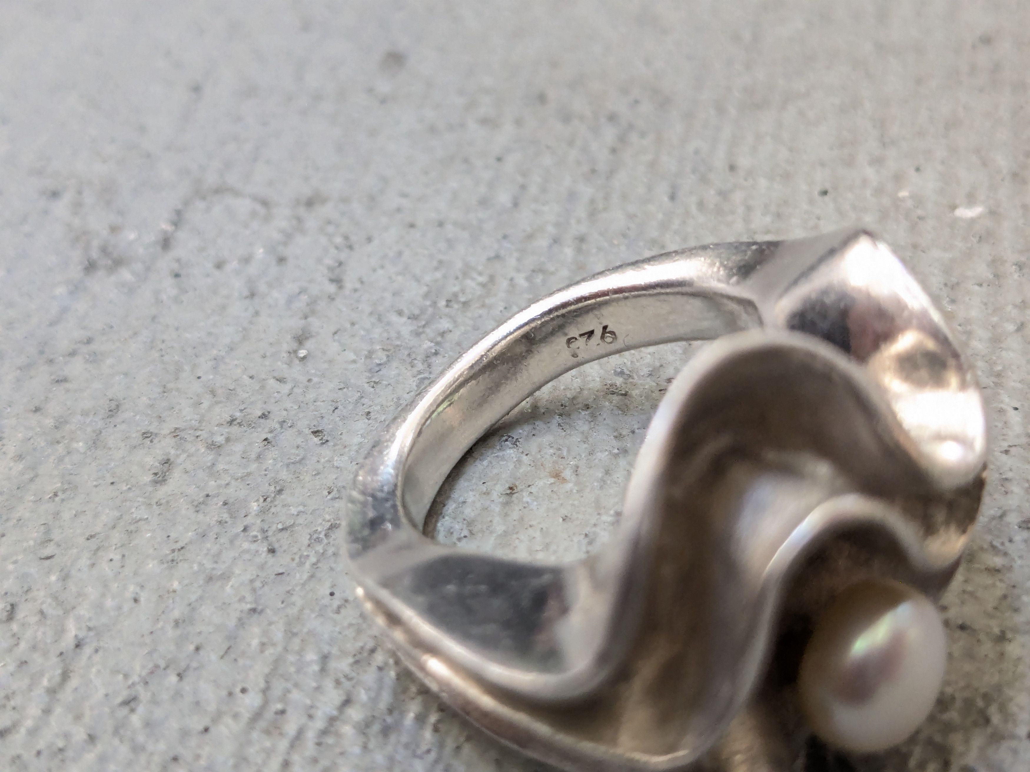 Other Vintage Sterling Silver Ring Pearl 7.5 Modern Abstract Size ONE SIZE - 8 Thumbnail
