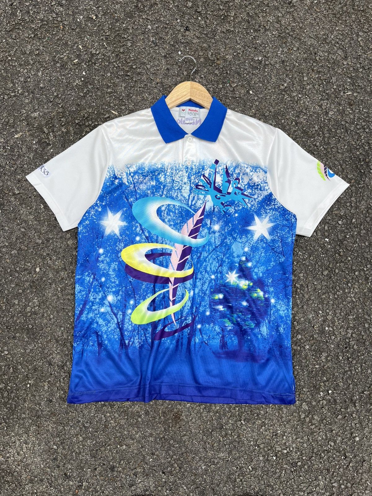 Japanese Brand Vintage 90s NITTAKU Table Tennis Jersey Art Psychedelic Size US L / EU 52-54 / 3 - 1 Thumbnail