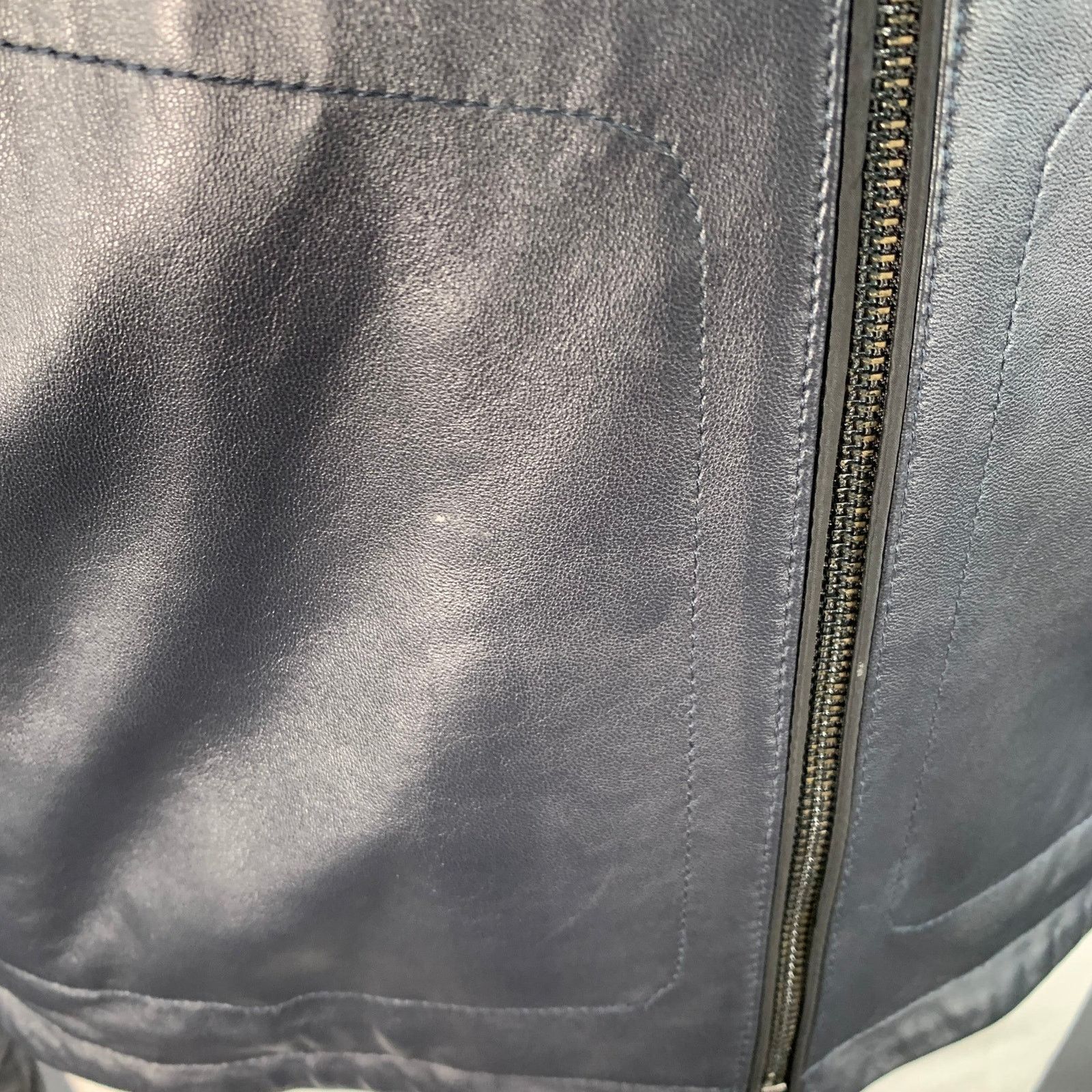BUGATCHI BUGATCHI Size L Navy Lambskin Leather Moto Racer Jacket Size US L / EU 52-54 / 3 - 7 Thumbnail
