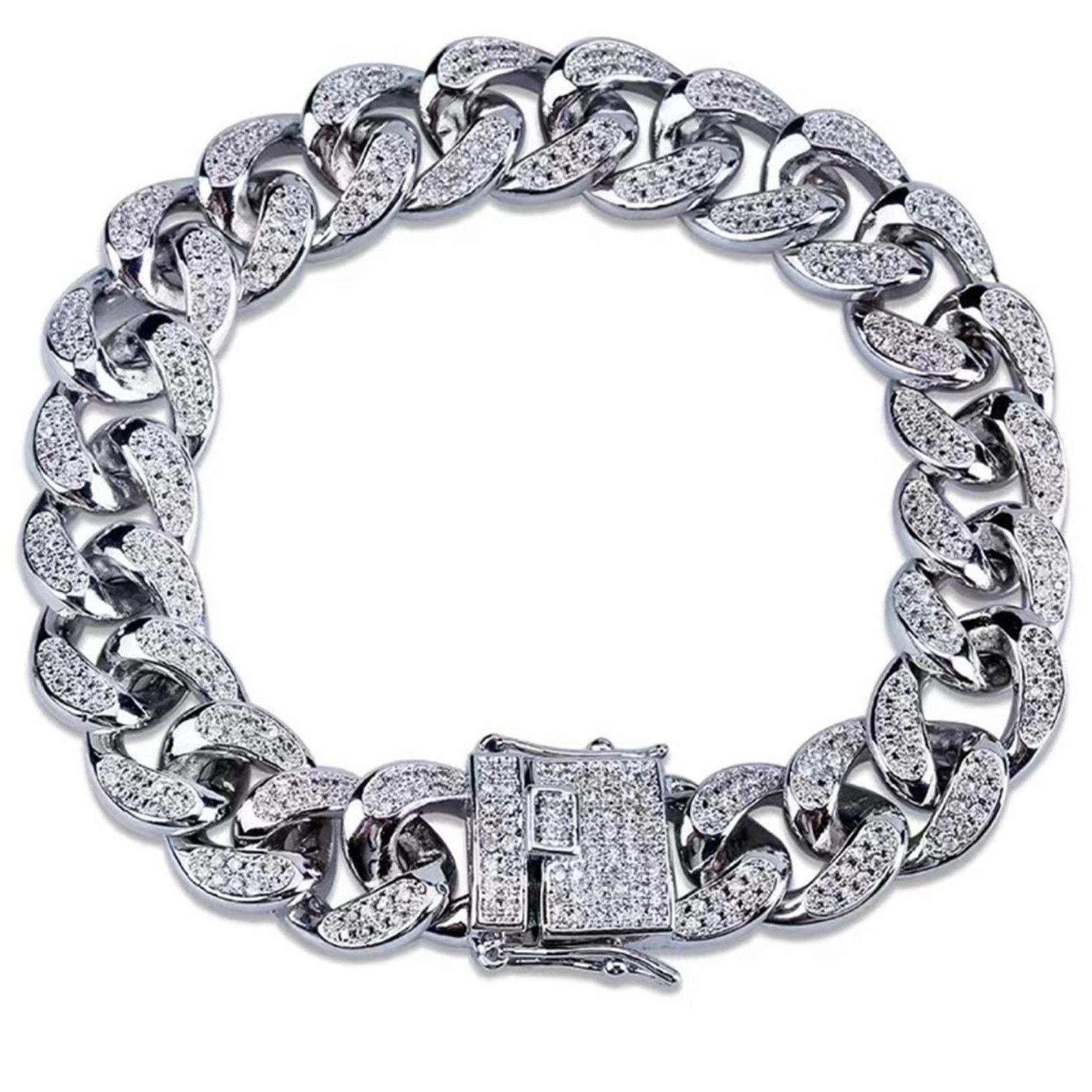 Jewelry Men’s and women’s silver plated Cuban chain link bracelet Size ONE SIZE - 1 Thumbnail