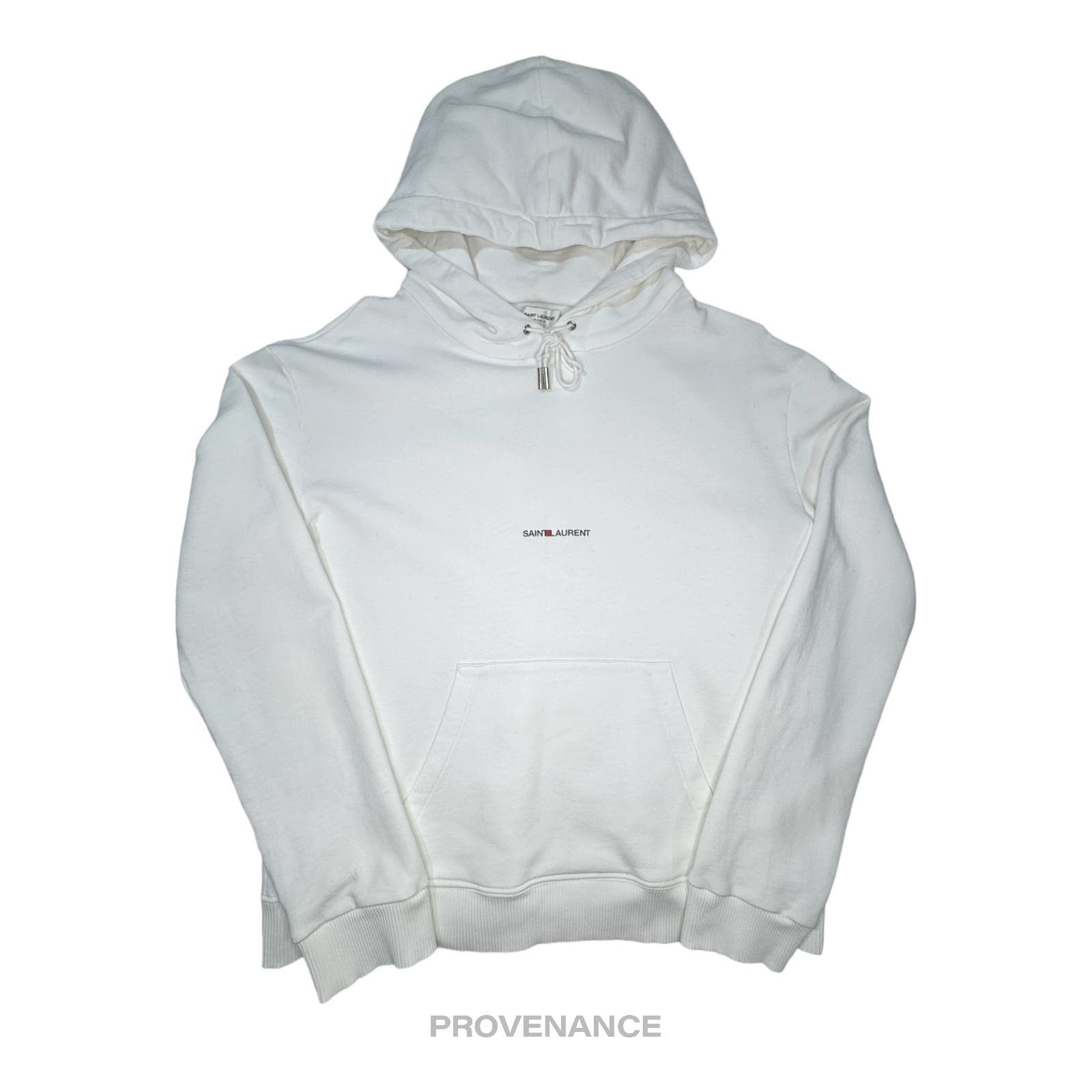 image of Saint Laurent Paris Slp Logo Hoodie - White, Men's (Size Small)