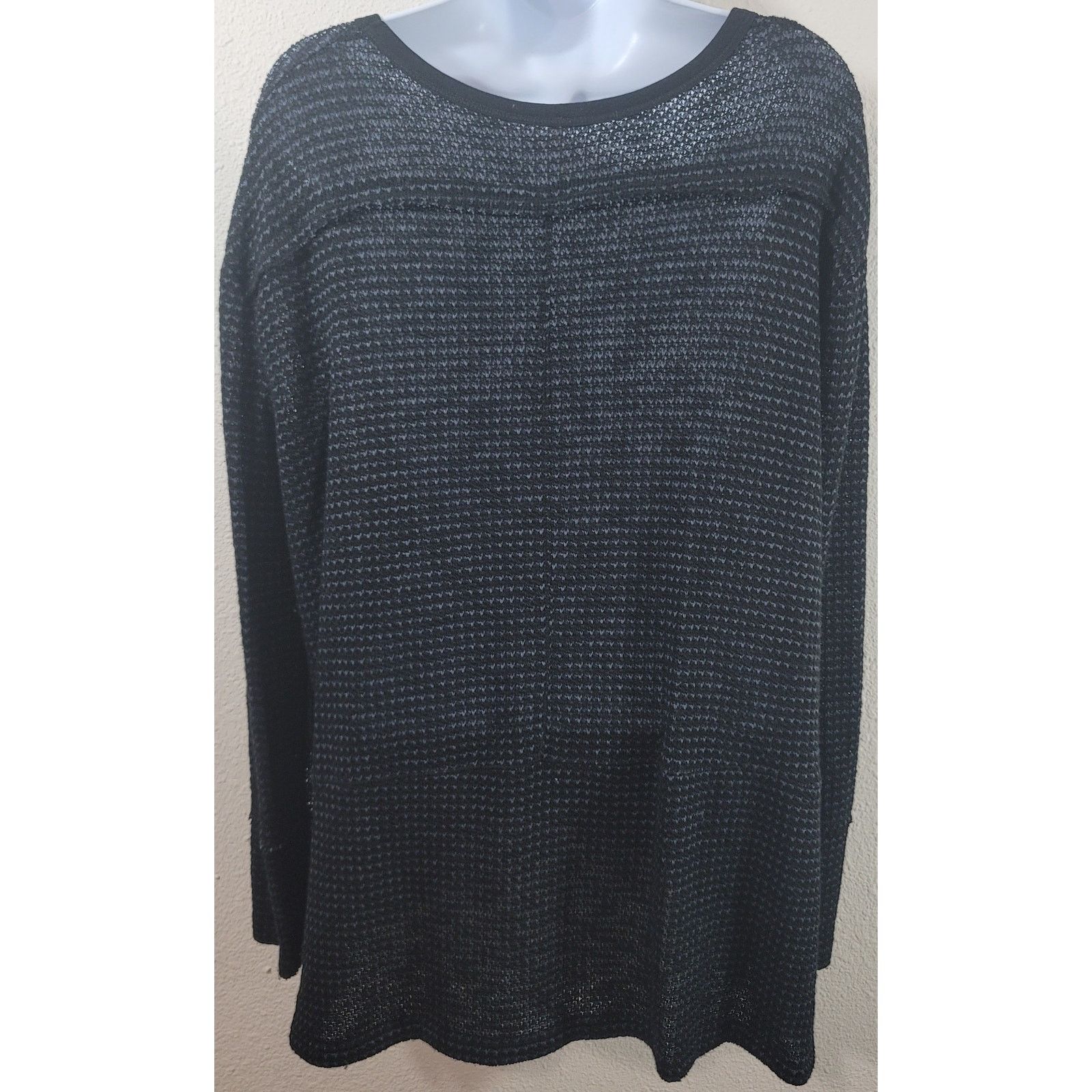 Other Poof Black Gray Marled Loose Knit V Neck Top Large Flowy Size L / US 10 / IT 46 - 2 Thumbnail