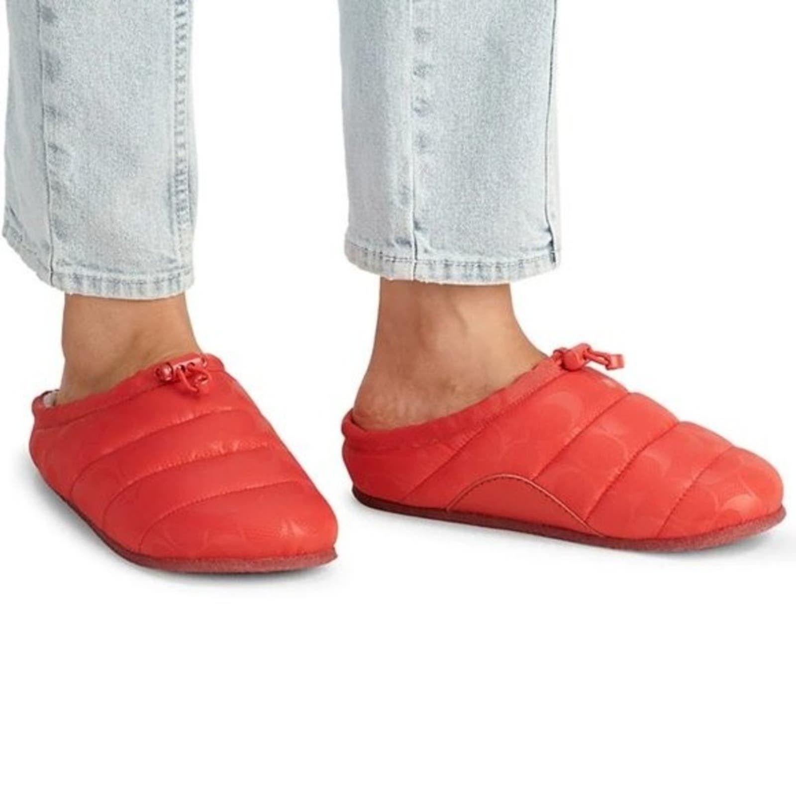 COACH Miami Red Rachelle Monogram Quilted Slippers, US6.5B