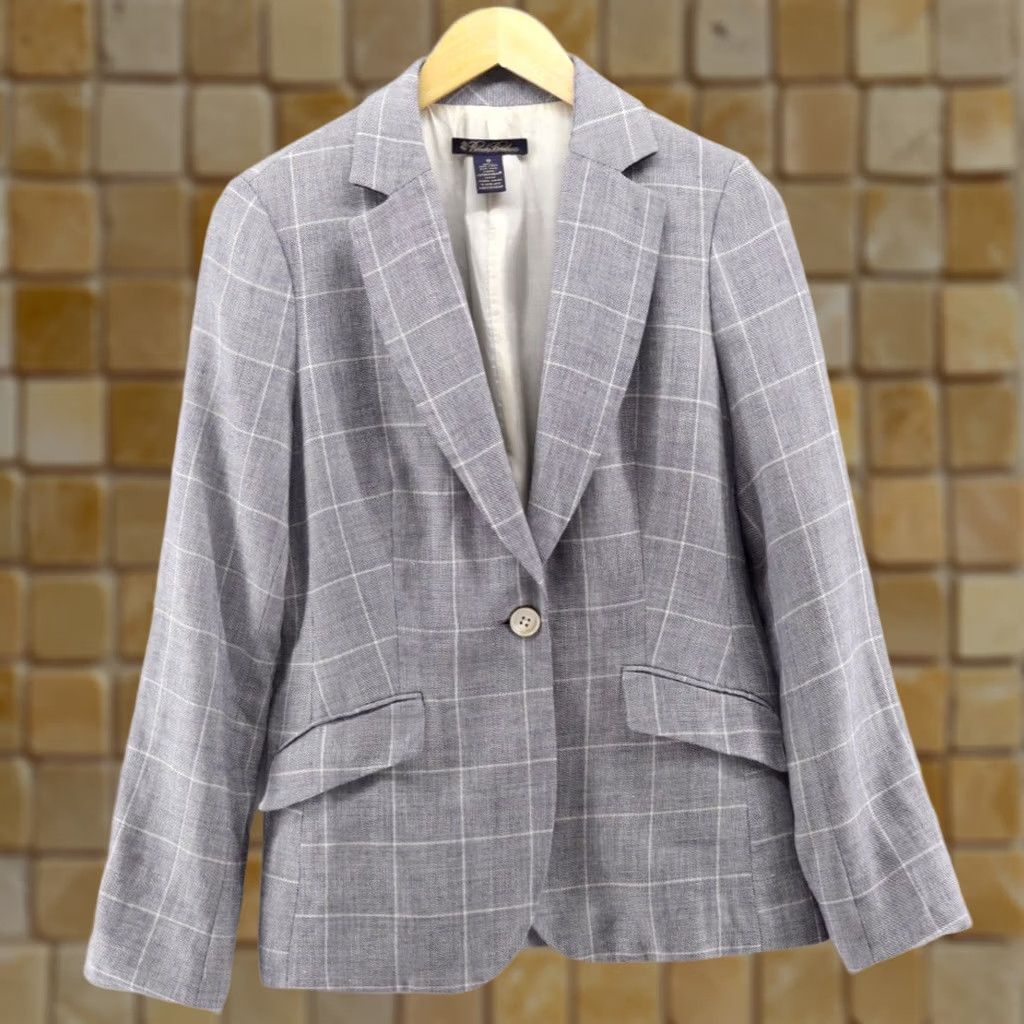 Brooks Brothers Brooks Brothers Women's Blazer Wool Linen Windowpane Blue Sz 10 Size L / US 10 / IT 46 - 1 Thumbnail