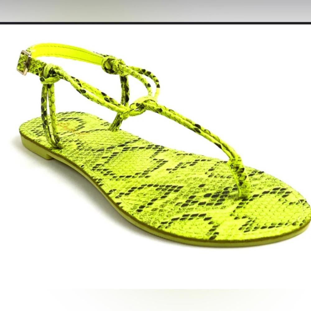 Designer Brand new Neon apple Green Snakeskin-Print Thong Sandals Size US 5.5 / IT 35.5 - 5 Thumbnail