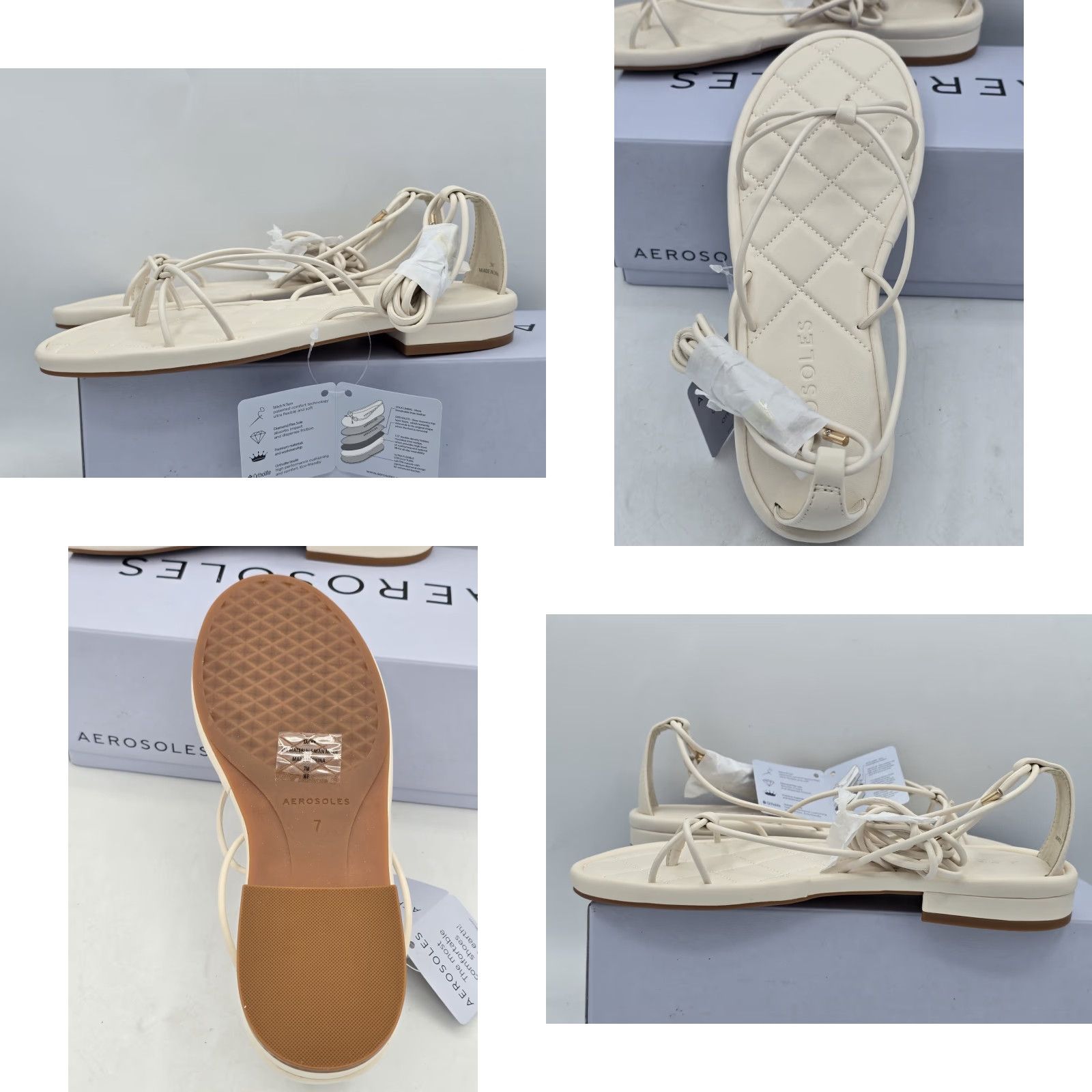 Vintage Aerosoles Jacky Flat Sandal Womens Size 7 White Eggnog PU Leather Sunny Comfort Shoes M Women Size US 7 / IT 37 - 8 Thumbnail