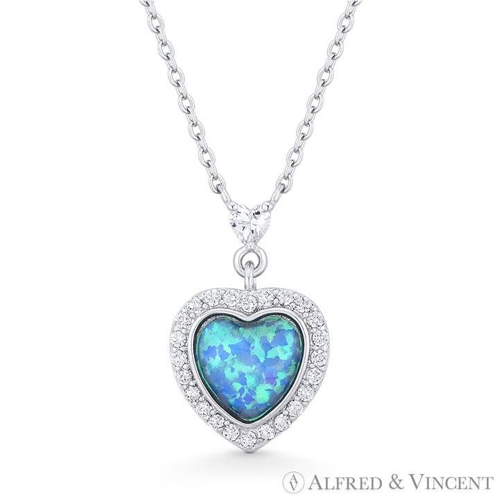 Other Blue Lab-Created Opal CZ 925 Sterling Silver Heart Pendant Size ONE SIZE - 1 Preview