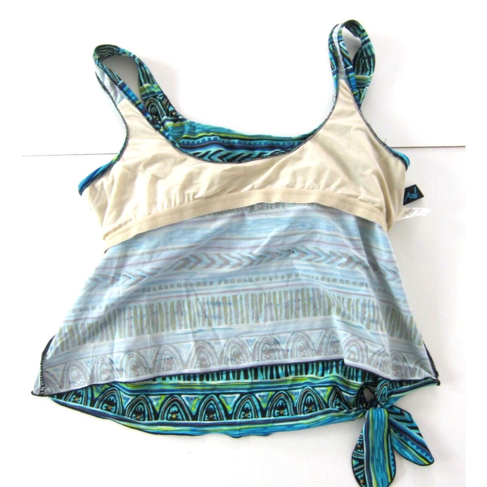 Vintage Azul Tankini Women 16 Blue Built In Bra Swimsuit Aztec Tankini Women 16 Azul Blue Green Aztec Built In Bra Swimsuit Tankini Women 16 Size ONE SIZE - 5 Thumbnail