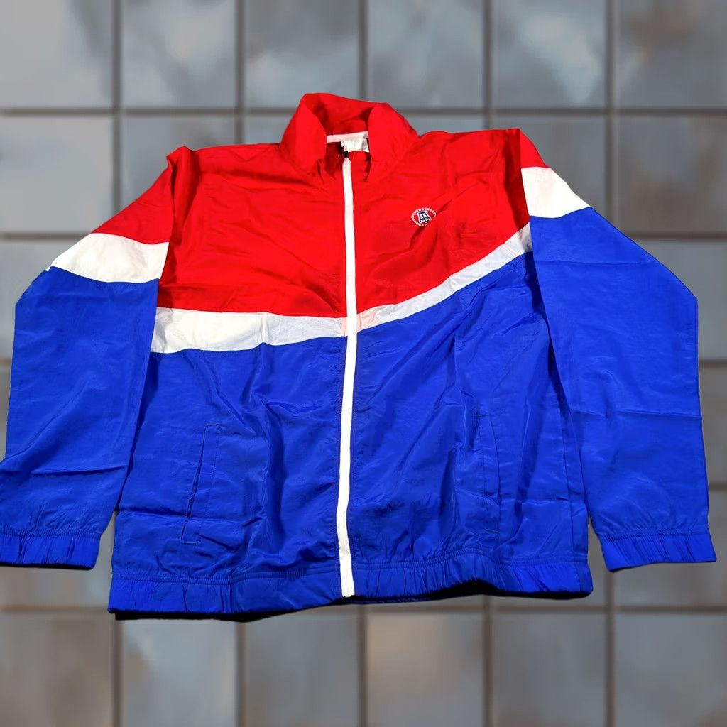Vintage Barstool Sports Windbreaker Jacket Mens Large Red Blue Nylon Mock Neck Full Zip Size US L / EU 52-54 / 3 - 1 Thumbnail