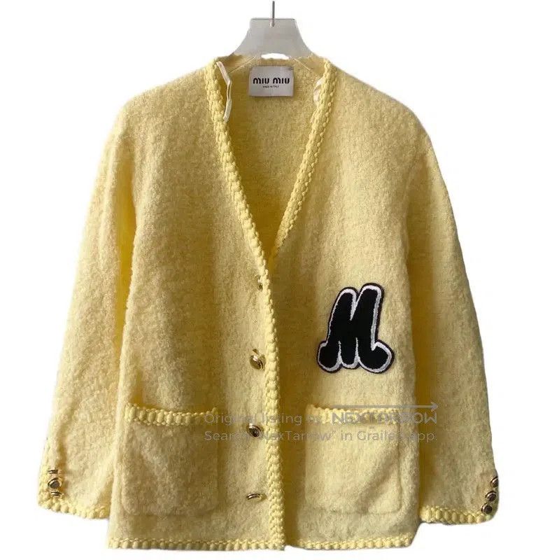 Miu Miu Miu Miu Yellow Wool Cardigan with Logo . Size XS / US 0-2 / IT 36-38 - 1 Thumbnail