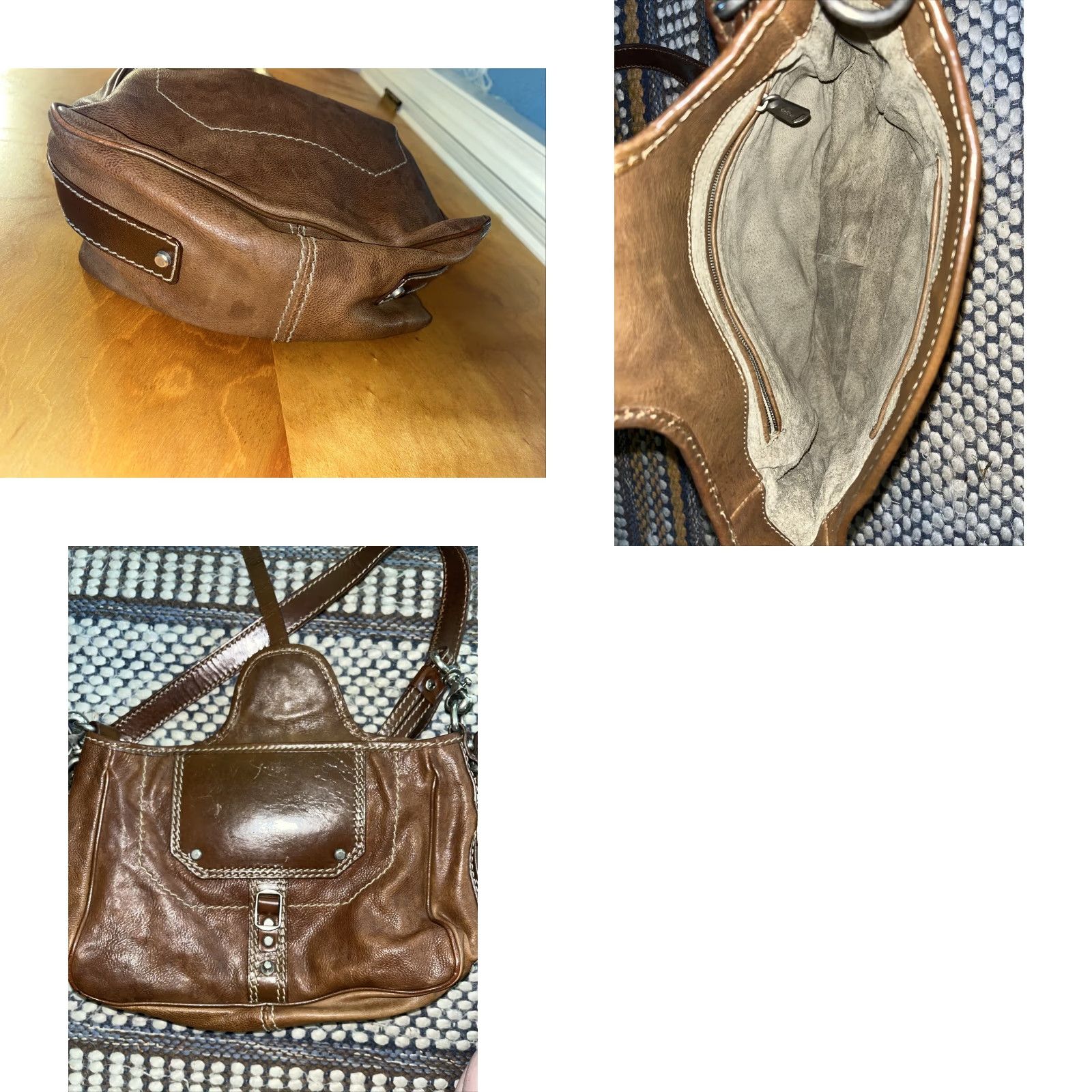 Vintage GRYSON Brown Leather Satchel Purse Suede Interior Size ONE SIZE - 8 Thumbnail