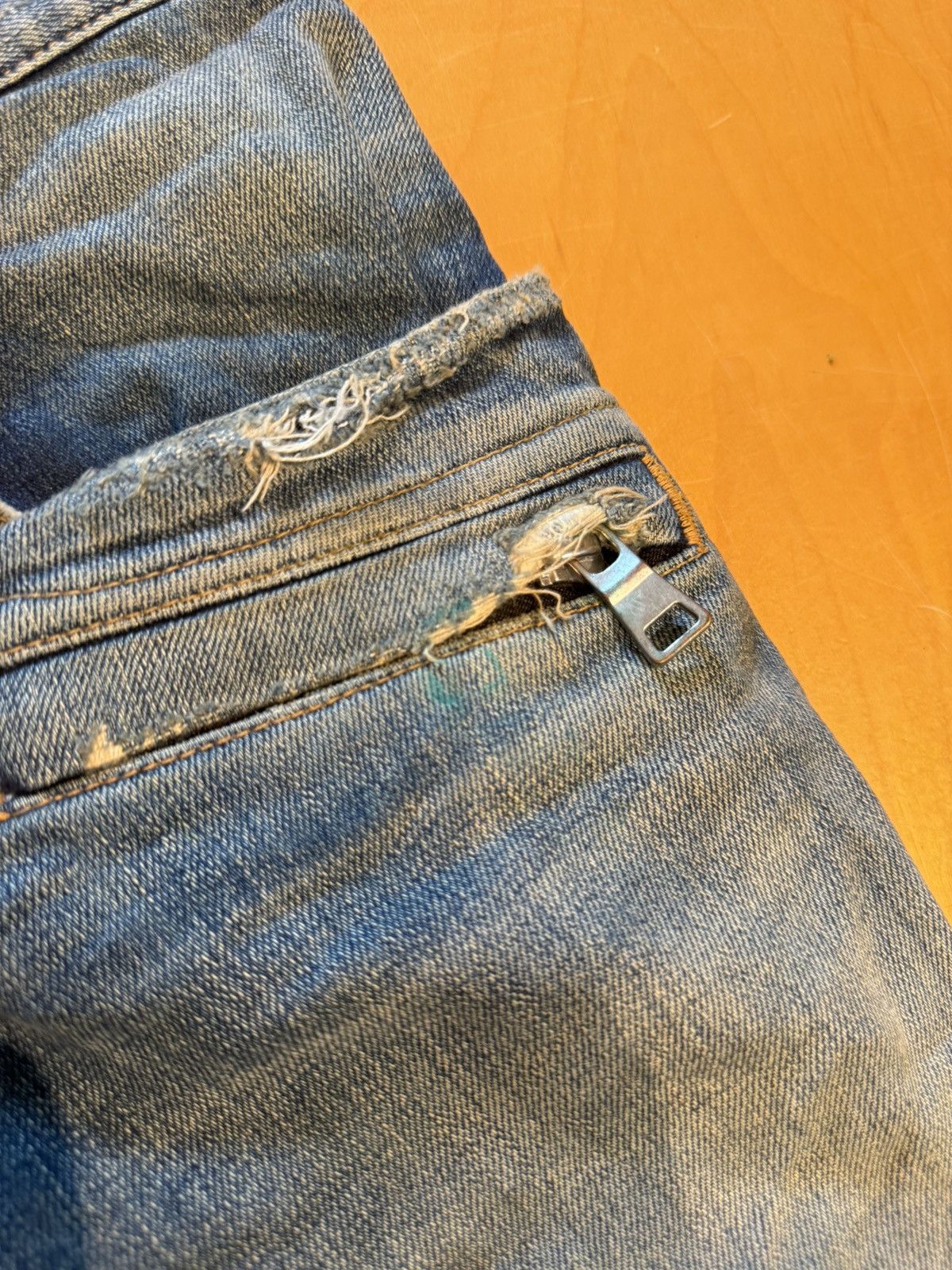 Balmain Balmain biker denim distressed blue fade Size US 31 - 4 Thumbnail