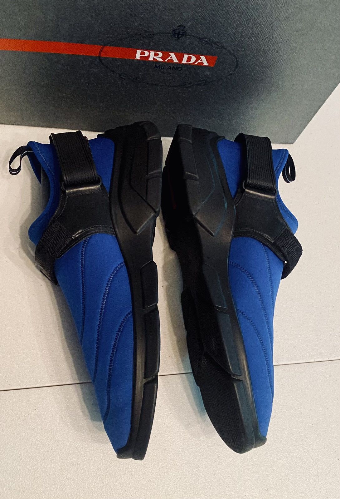 Prada Prada 🇮🇹 Bluette/Nero Neoprene 6 Metal Techno Sneakers 9 NEW Size US 9 / EU 42 - 8 Thumbnail