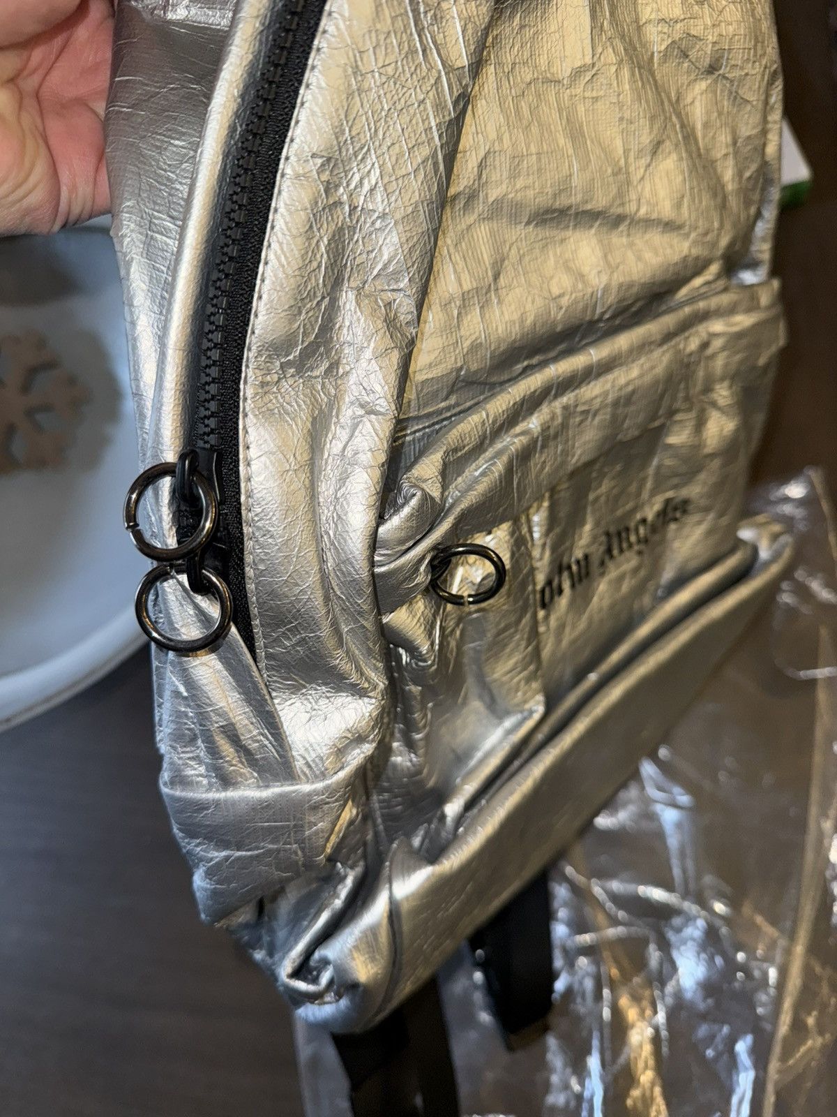 Palm Angels Palm Angels Silver Logo Backpack Size ONE SIZE - 6 Thumbnail