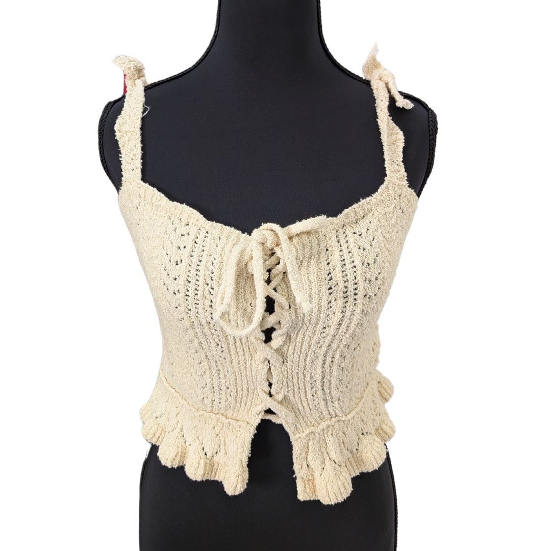 Urban Outfitters Urban Outfitters Cropped Knit Lace Up Peasant Tank Top Size S / US 4 / IT 40 - 1 Thumbnail