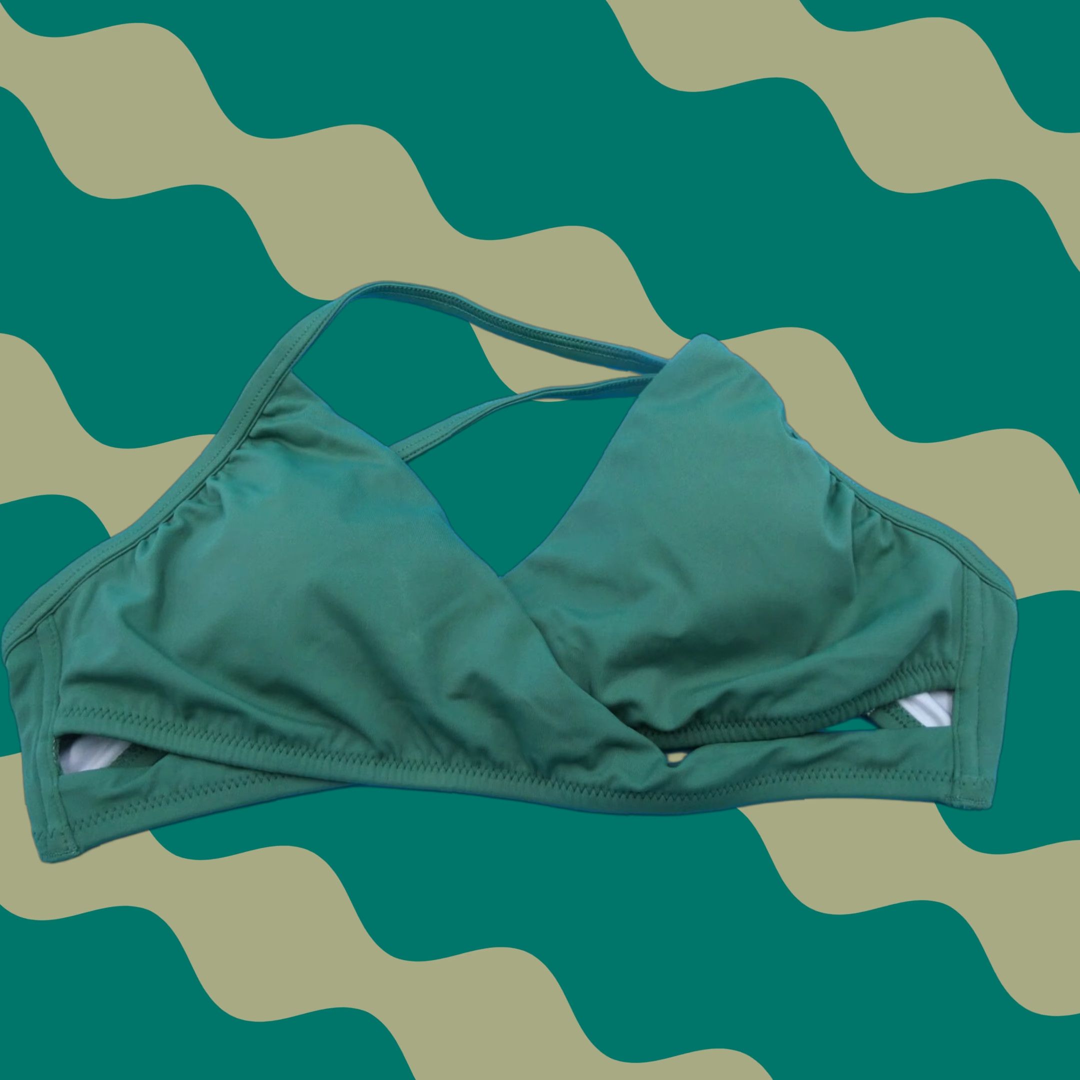 Victoria's Secret Bikini Top S Green Padded DD Cup Halter Quick Dry Wrap Style Swimwear Women