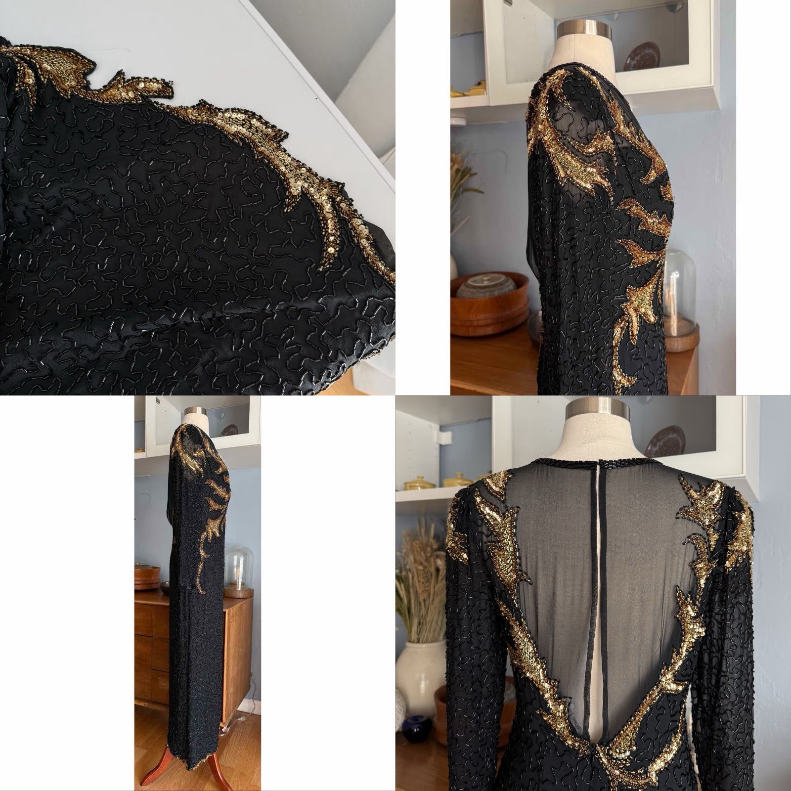 Vintage VINTAGE Lillie Rubin Beaded Sequin Illusion Black Gold Formal Gown Dress Sz M Dress Size M / US 6-8 / IT 42-44 - 8 Thumbnail