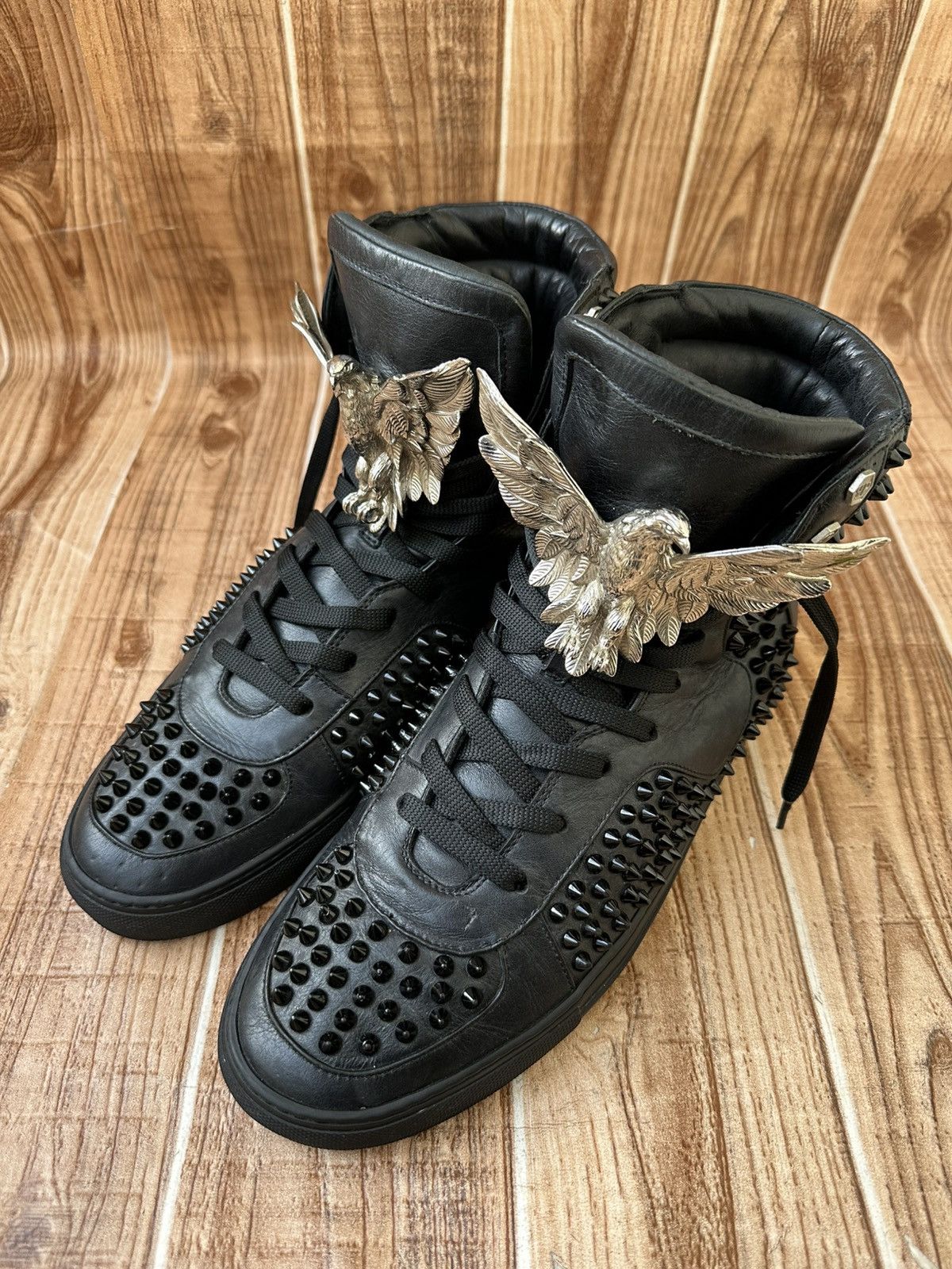 Philipp Plein Phillip Plein Black Leather Studded Hightops / Eagle Size US 10 / EU 43 - 3 Thumbnail
