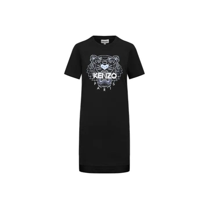 Kenzo KENZO Black Tiger Logo Short Sleeve Dress 0079 Size S / US 4 / IT 40 - 1 Thumbnail