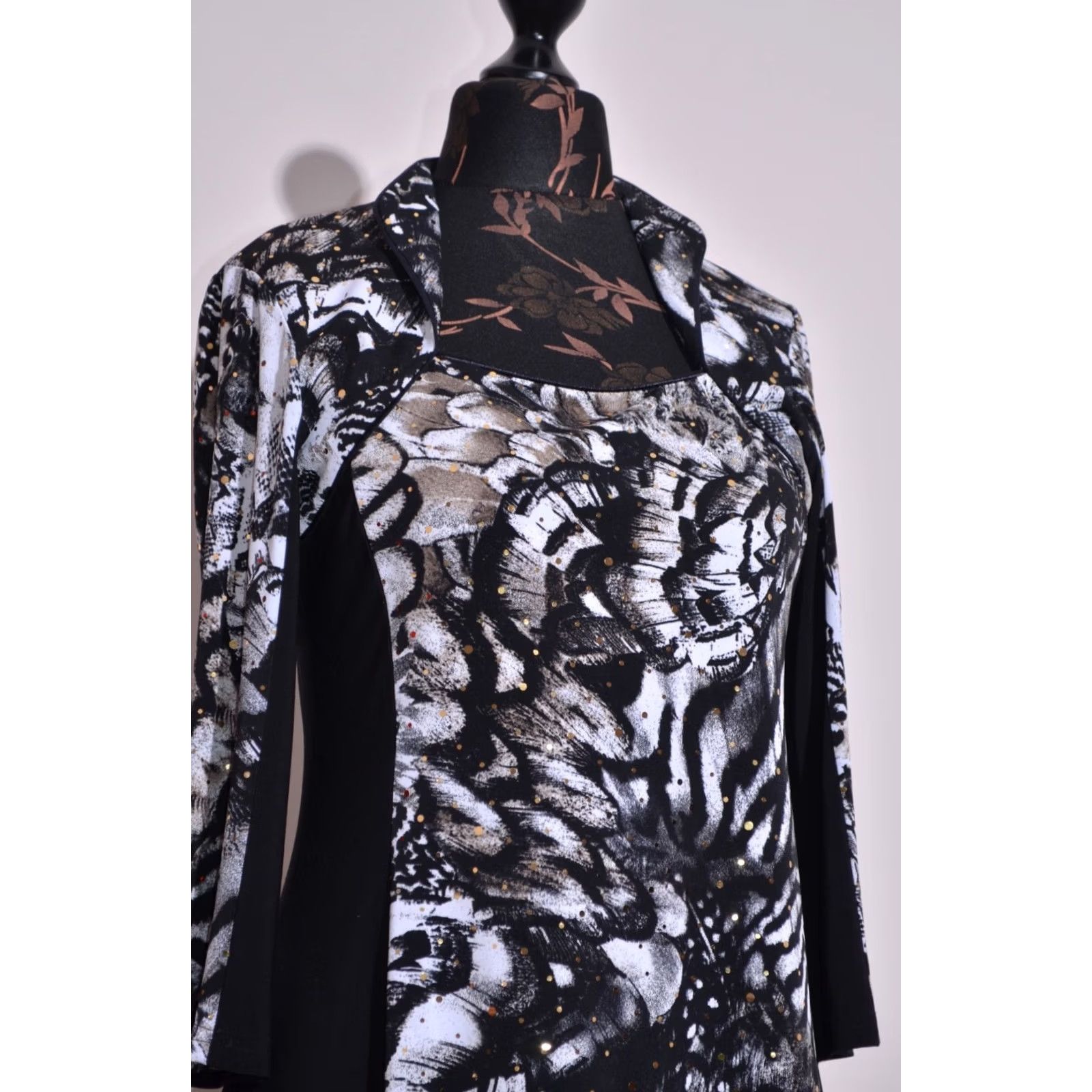 Joseph Ribkoff Joseph Ribkoff Dress Abstract Print Black White Asymmetrical UK10 US8 D36 Womens Short Sleeve Square Neck Party/Cocktail Dress Size L / US 10 / IT 46 - 2 Thumbnail
