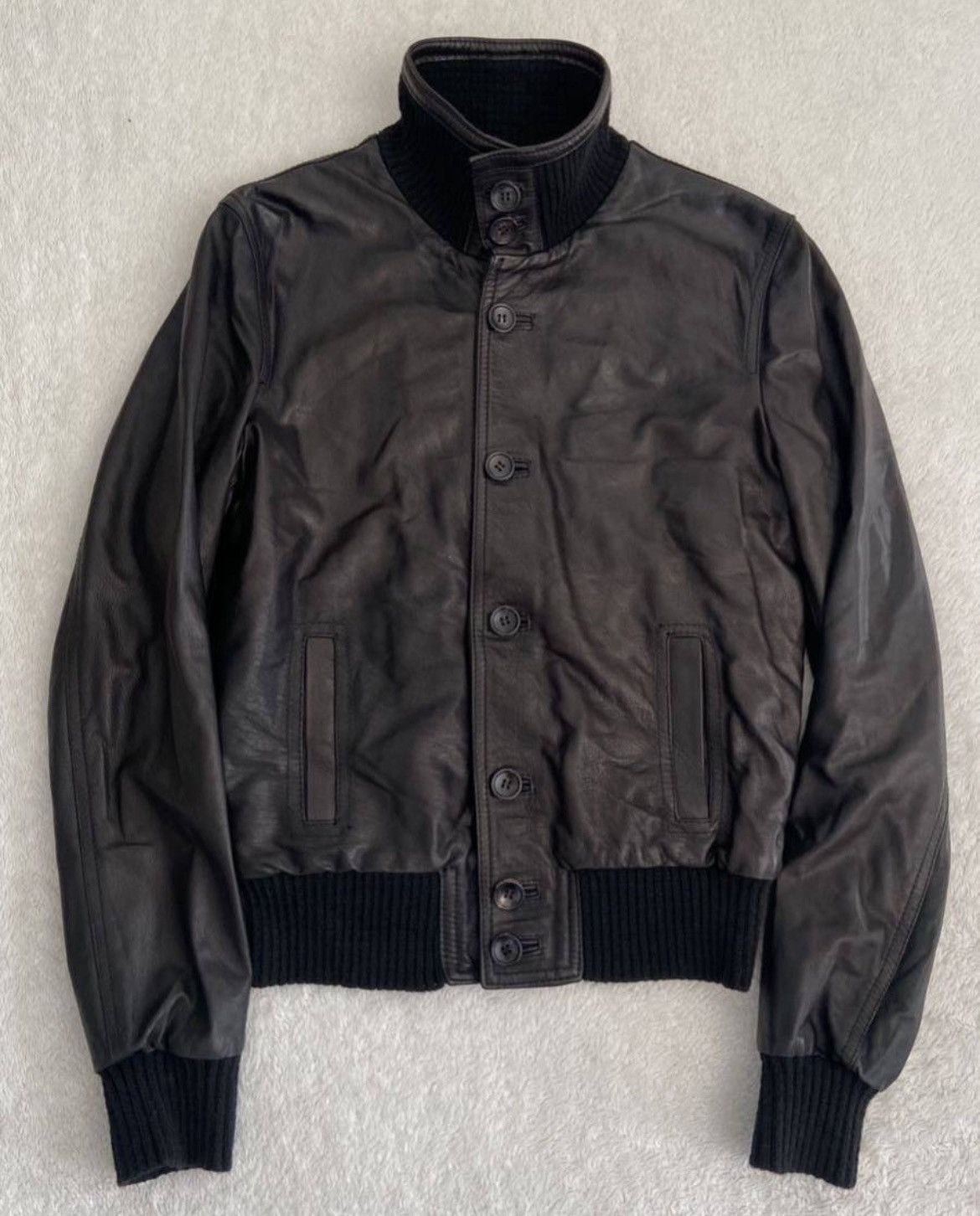 Dacute Ribbed Cropped Leather Jacket Size US M / EU 48-50 / 2 - 1 Thumbnail