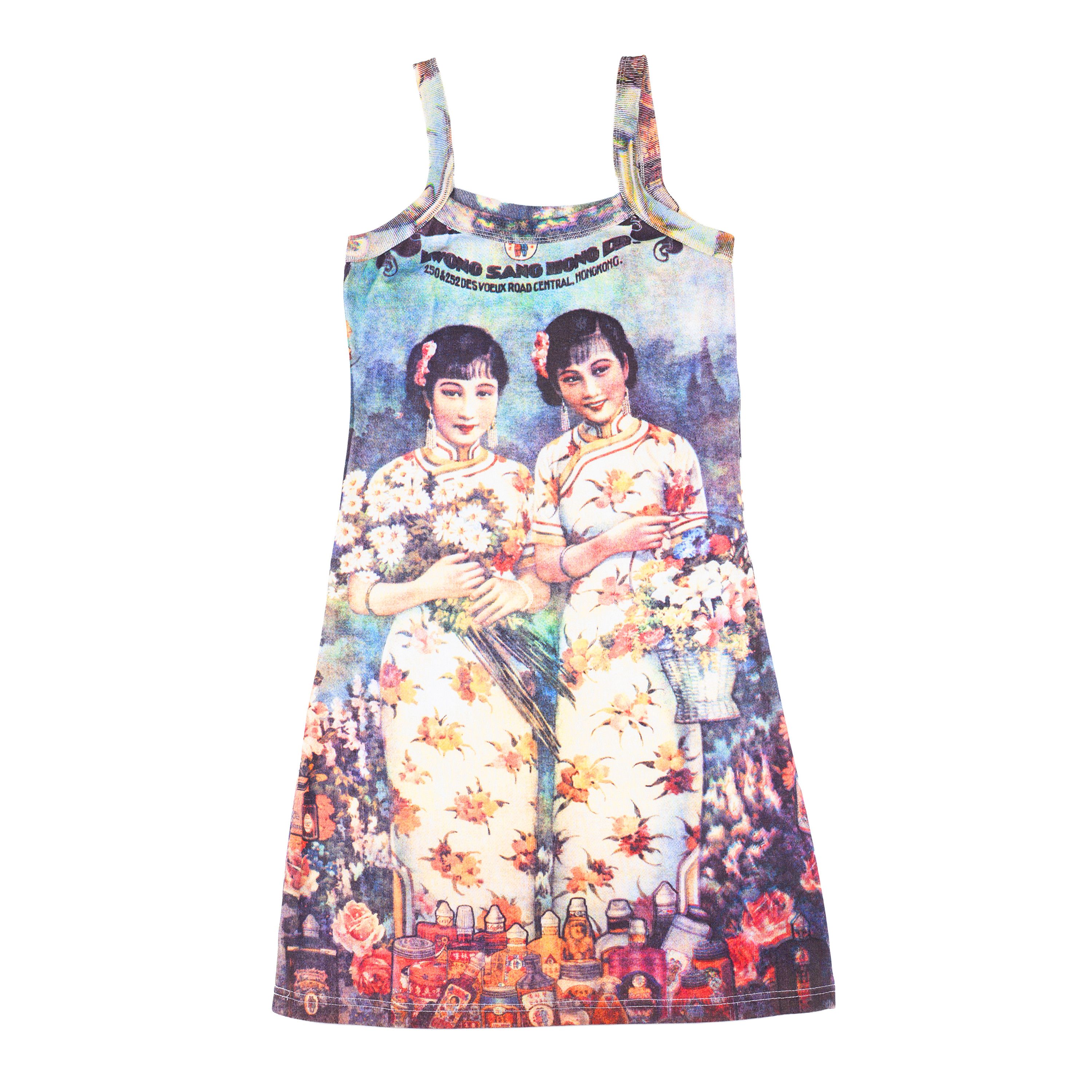Vintage Space Blue Mini Dress with Propaganda Kwong Sang Print Size M / US 6-8 / IT 42-44 - 1 Thumbnail