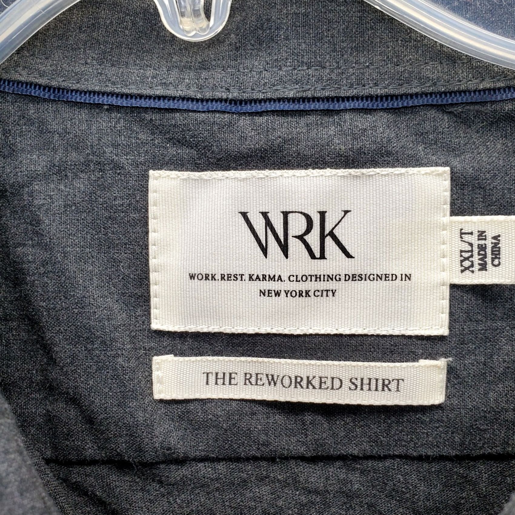 Vintage WRK Reworked Shirt Mens XXL Dark Gray Poplin Knit Paneled Collared Button Down Shirt Size US XXL / EU 58 / 5 - 7 Thumbnail