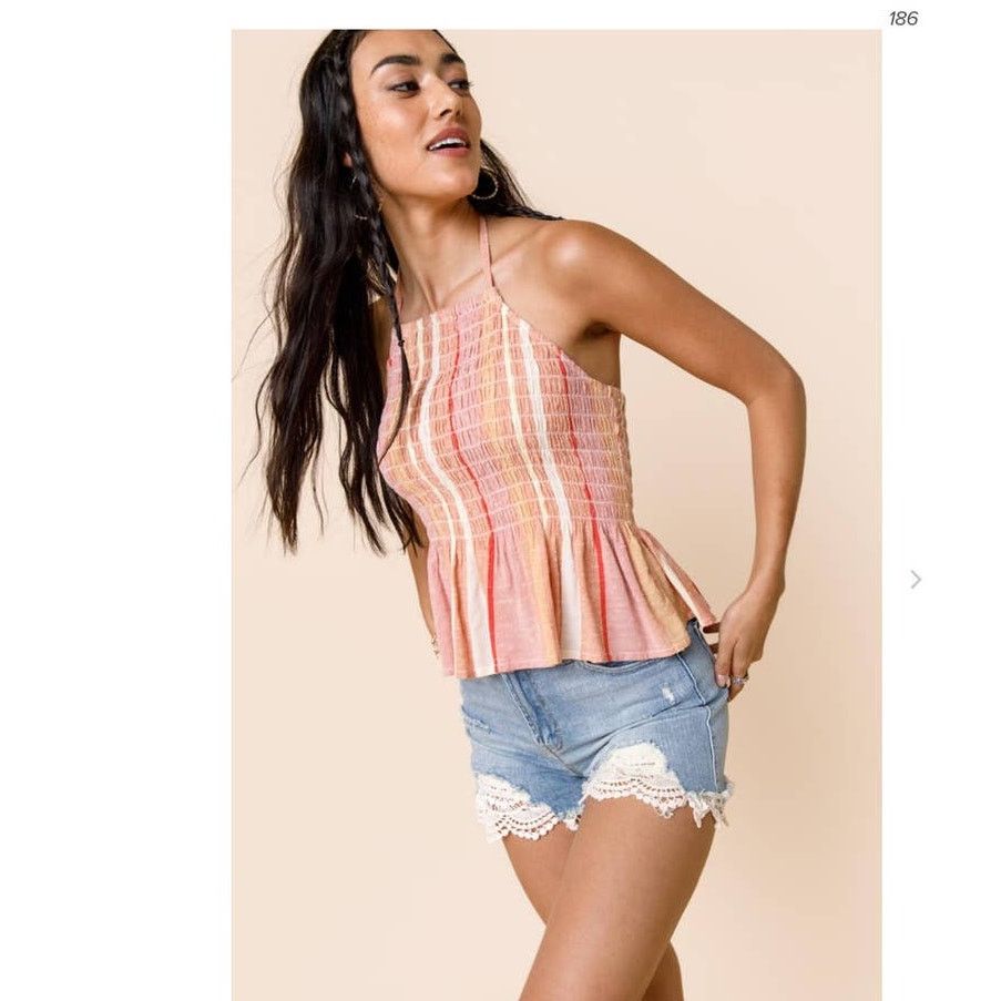 Other Miami Anna Halter Top Smocked Striped Boho Flutter Medium Size M / US 6-8 / IT 42-44 - 5 Thumbnail